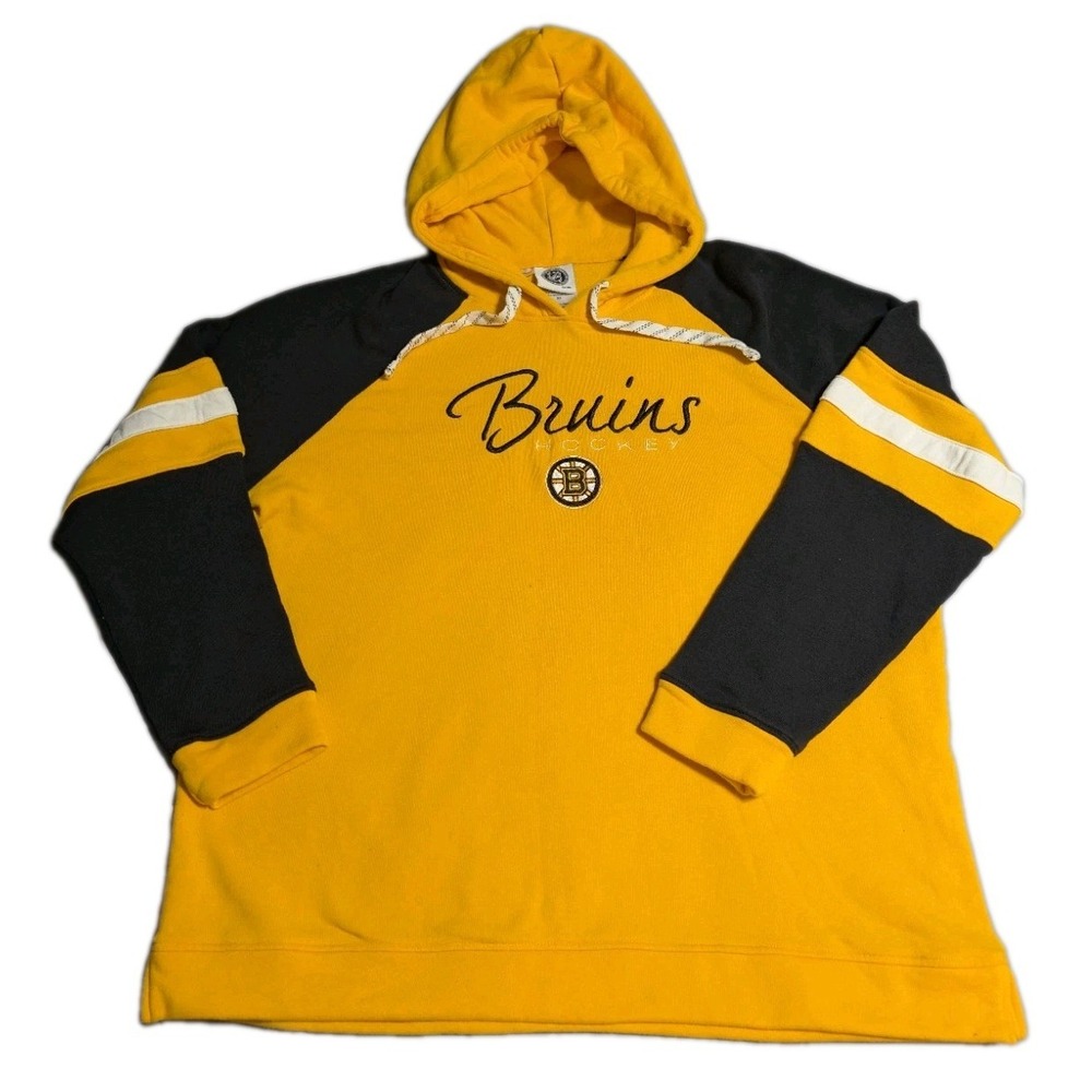 Boston Bruins Hoodie Womens XL Gold Black NHL Hockey Lace Pullover Sweatshirt